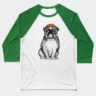 Hipster English Bulldog  Nerd Baseball T-Shirt